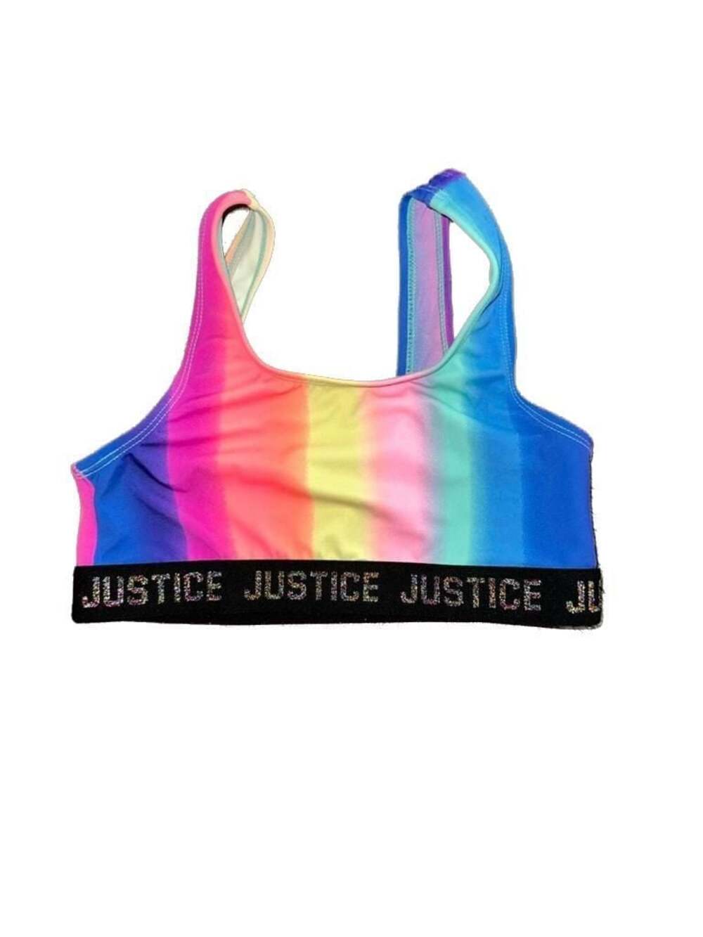 Justice Girls Rainbow Ombre Logo Elastic Swim Crop Top